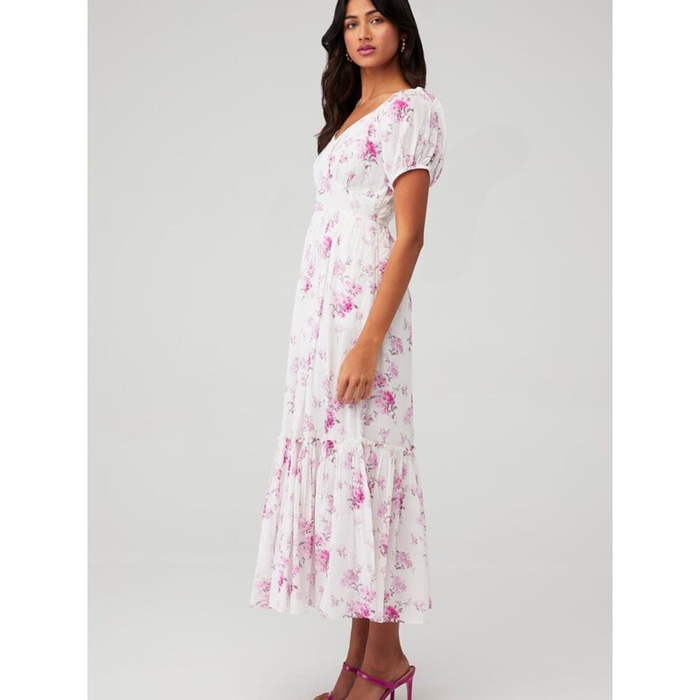 LoveShackFancy Angie Pink Floral Midi Dress | Grandmillennial Romantic Feminine - Picture 12 of 13